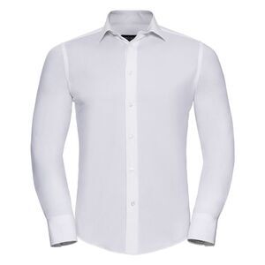 Russell Collection Mens Easy-Care Fitted Long-Sleeved Shirt / White